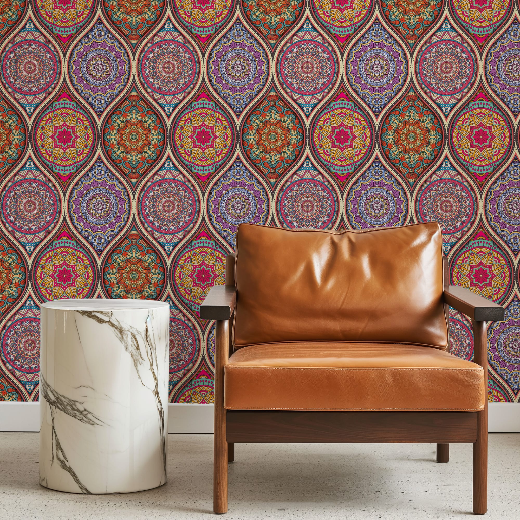 Colorful Mandala Ethnic Pattern Peel and Stick Wallpaper, Bohemian Vibrant Removable Wall Mural, Indian Style Geometric Self Adhesive Wallpaper