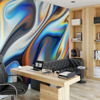 Vibrant Iridescent Holographic Fluid Peel and Stick Wallpaper, Abstract Multi-color Liquid Wall Mural, Modern Futuristic Removable Wallpaper