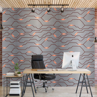 Futuristic Cyber Circuit Board Peel and Stick Wallpaper, Glowing Tech Line Wall Mural, Industrial Metallic Removable Wallpaper
