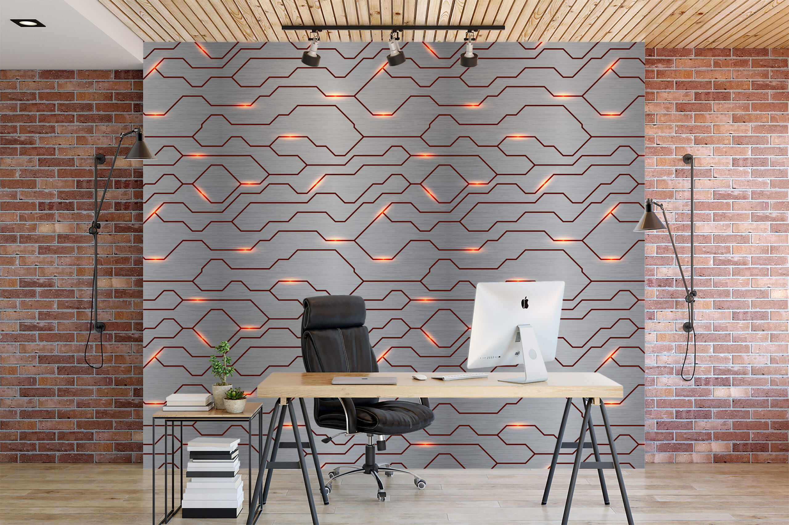 Futuristic Cyber Circuit Board Peel and Stick Wallpaper, Glowing Tech Line Wall Mural, Industrial Metallic Removable Wallpaper