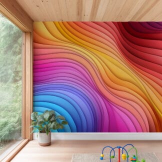 3D Rainbow Wave Peel and Stick Wallpaper, Colorful Layered Gradient Wall Mural, Vibrant Modern Abstract Removable Wallpaper