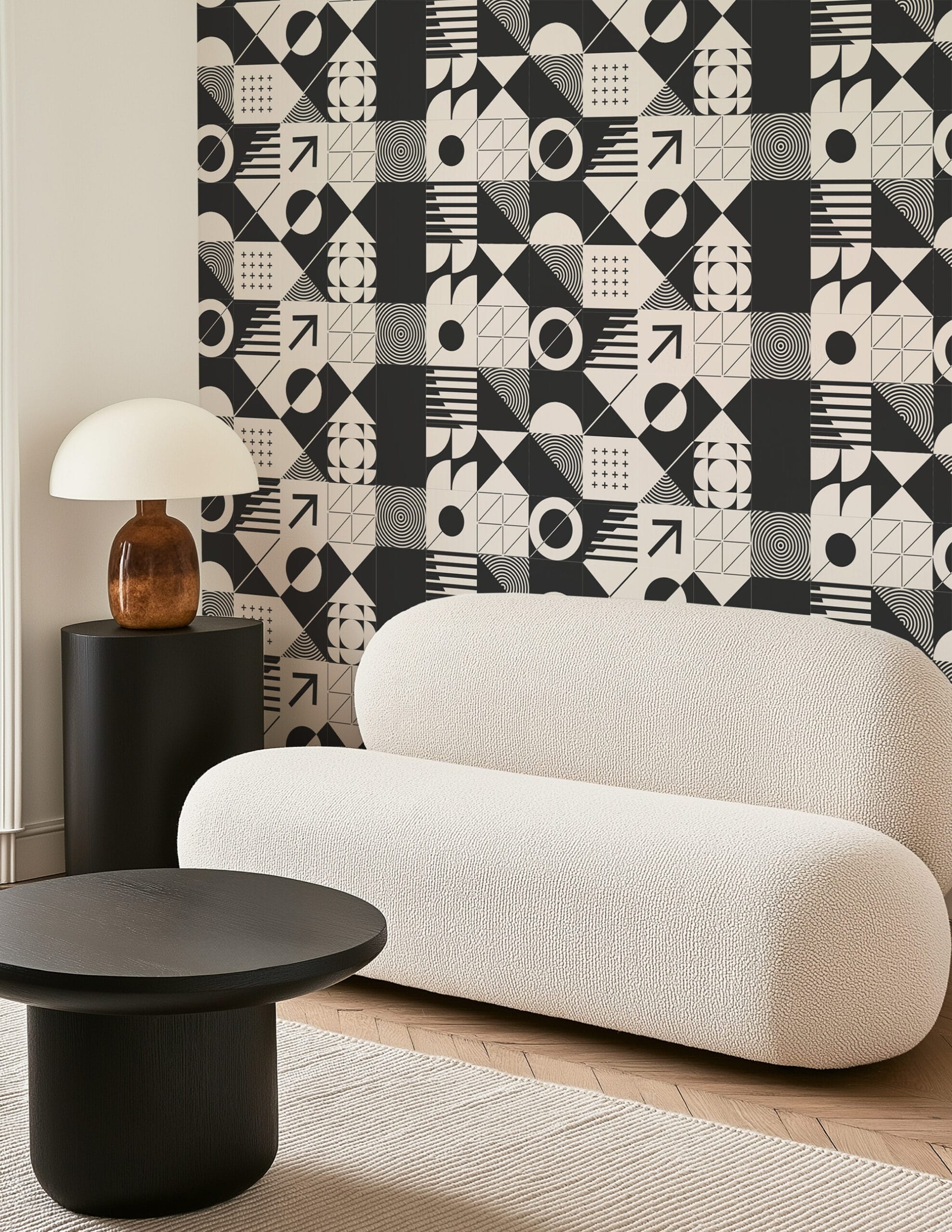 Modern Bauhaus Geometric Peel and Stick Wallpaper, Black and White Abstract Tile Wall Mural, Contemporary Minimalist Self Adhesive Wallpaper