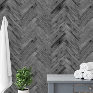Modern Grey Herringbone Wood Peel and Stick Wallpaper, Charcoal Faux Texture Wall Mural, Rustic Industrial Removable Wallpaper