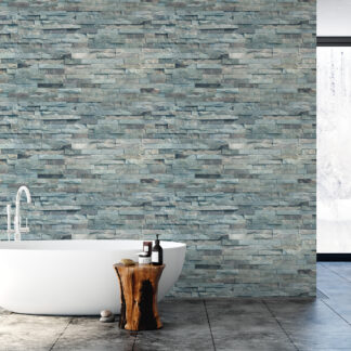 Modern Blue Slate Stone Brick Peel and Stick Wallpaper, Industrial Faux Texture Wall Mural, Rustic Grey Stacked Stone Removable Wallpaper