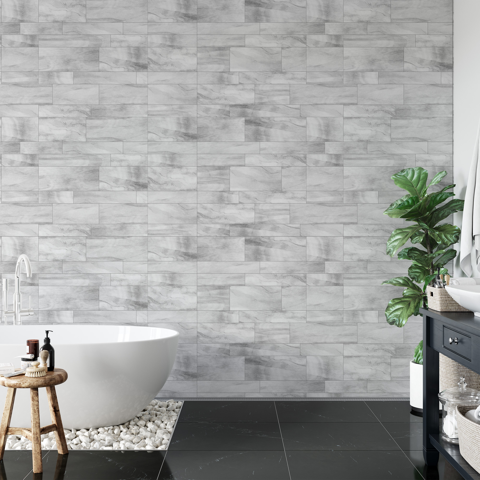 Modern Grey Marble Subway Tile Peel and Stick Wallpaper, Faux Marble Texture Wall Mural, Contemporary Kitchen Backsplash Removable Wallpaper