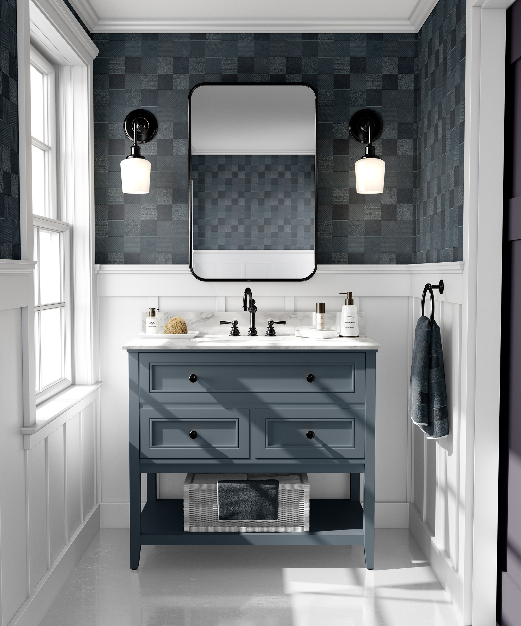 Modern Charcoal Grey Textured Checkered Peel and Stick Wallpaper, Industrial 3D Tile Wall Mural, Dark Geometric Removable Wallpaper