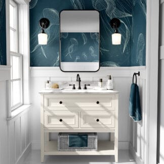 Elegant Navy Blue Jellyfish Line Art Peel and Stick Wallpaper, Minimalist Oceanic Wall Mural, Modern Deep Sea Removable Wallpaper