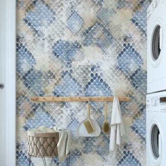 Blue and Grey Snakeskin Texture Peel and Stick Wallpaper, Modern Faux Reptile Scale Wall Mural, Contemporary Abstract Removable Wallpaper