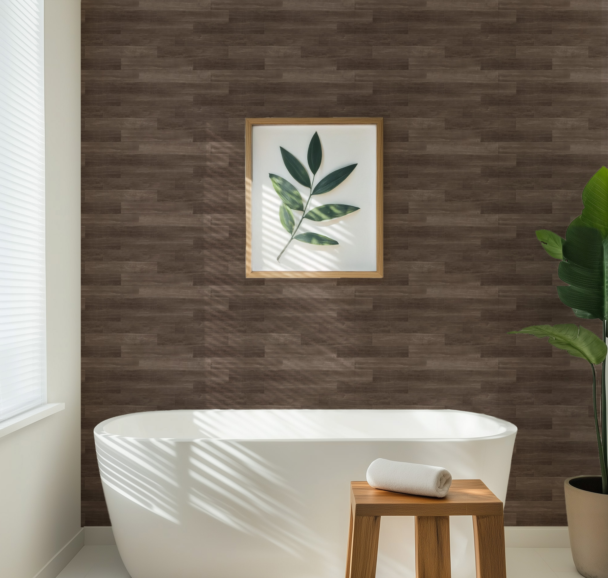 Dark Walnut Wood Plank Peel and Stick Wallpaper, Faux Wood Texture Wall Mural, Rustic Modern Natural Removable Wallpaper