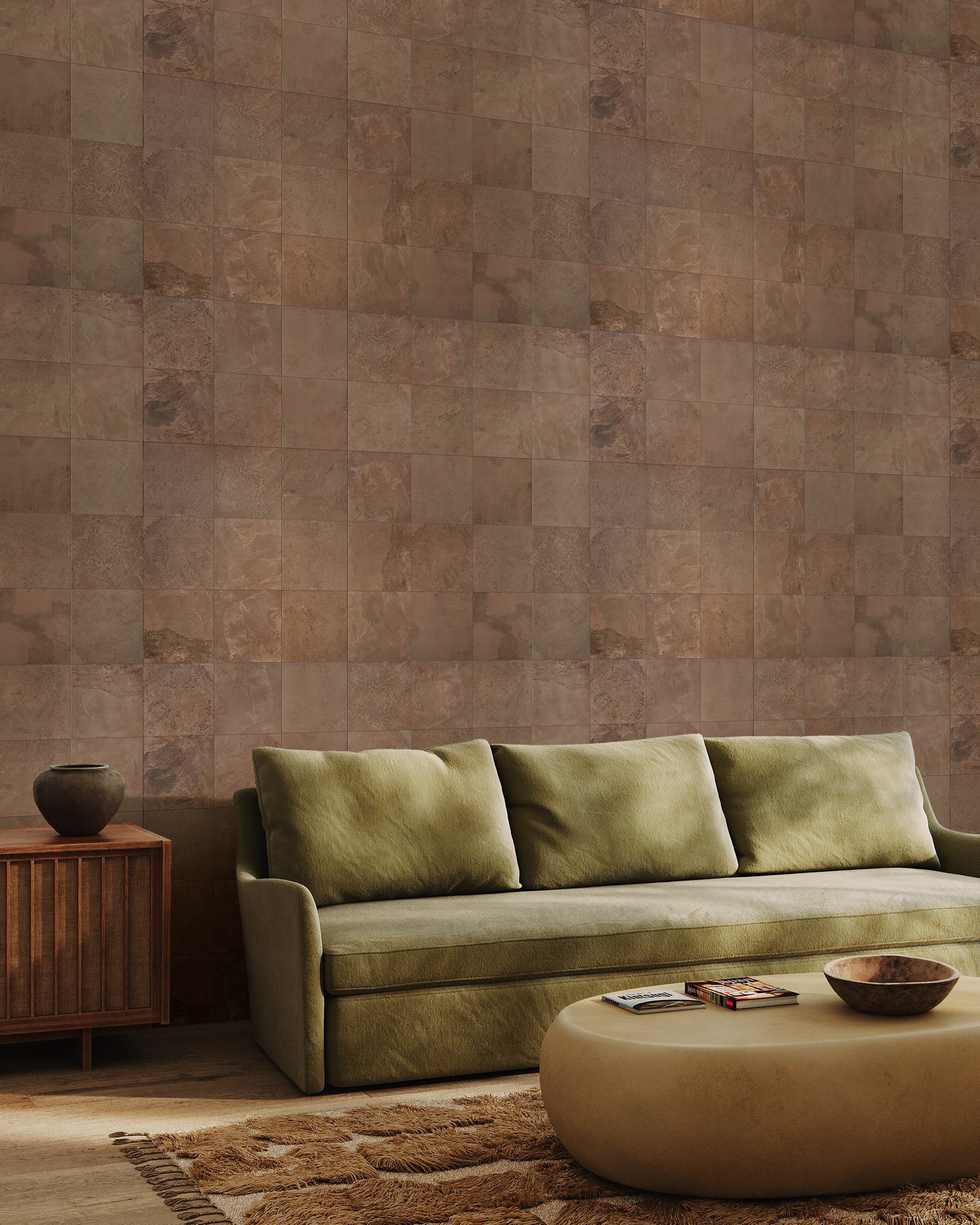 Rustic Terracotta Stone Tile Peel and Stick Wallpaper, Earthy Travertine Faux Texture Wall Mural, Natural Warm Neutral Removable Wallpaper