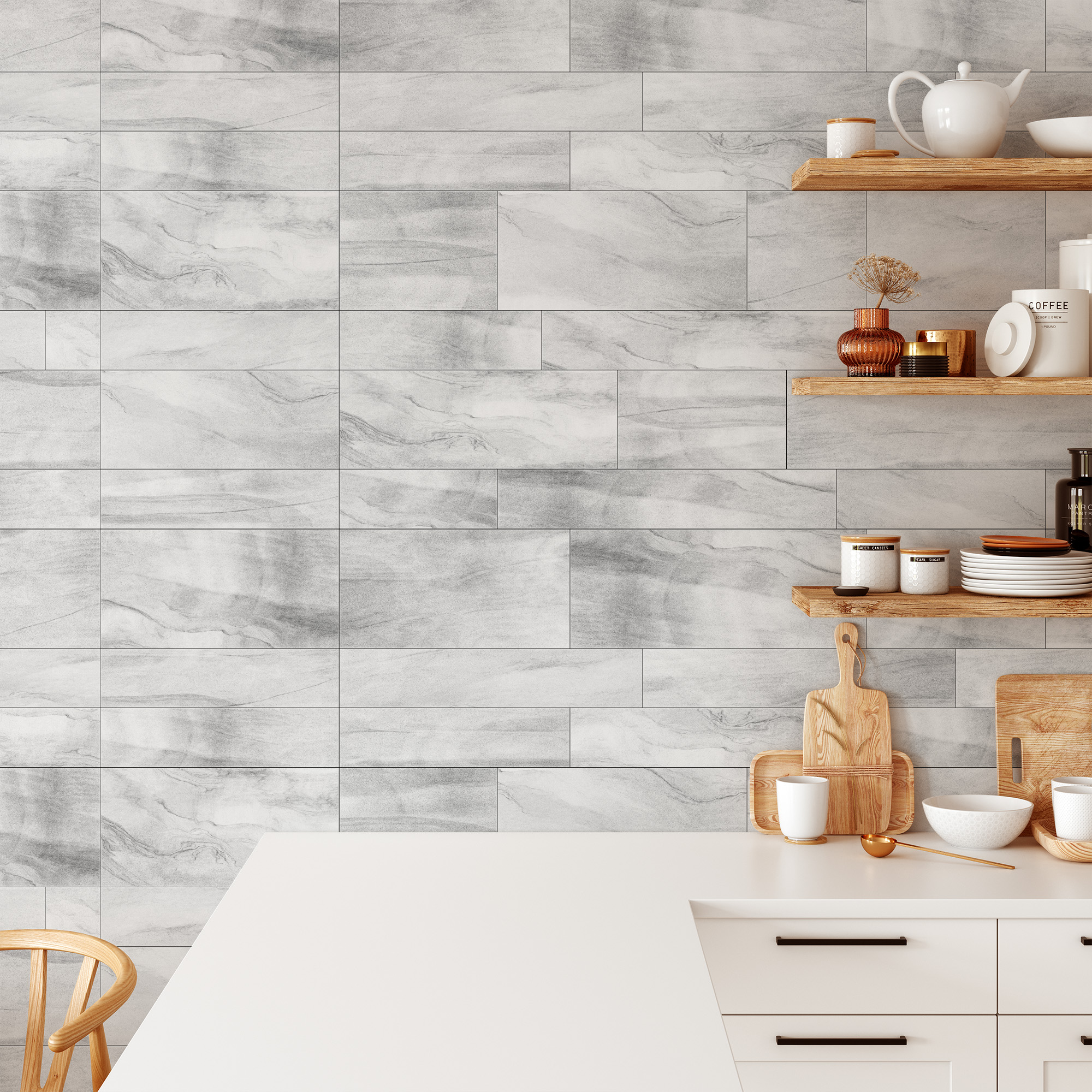 Modern Grey Marble Subway Tile Peel and Stick Wallpaper, Faux Marble Texture Wall Mural, Contemporary Kitchen Backsplash Removable Wallpaper
