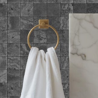 Modern Charcoal Grey Travertine Tile Peel and Stick Wallpaper, Dark Stone Faux Texture Wall Mural, Sophisticated Minimalist Removable Wallpaper