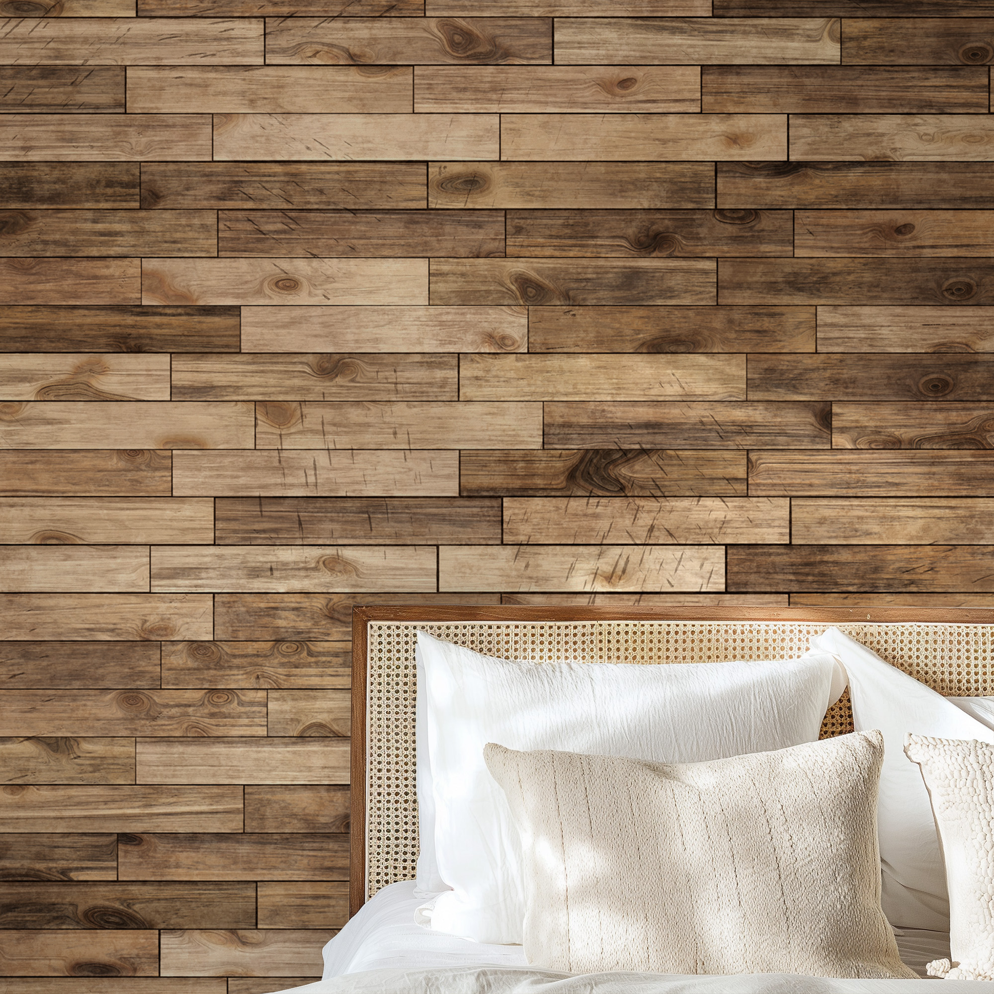 Rustic Distressed Wood Plank Peel and Stick Wallpaper, Faux Natural Timber Wall Mural, Vintage Brown Textured Removable Wallpaper