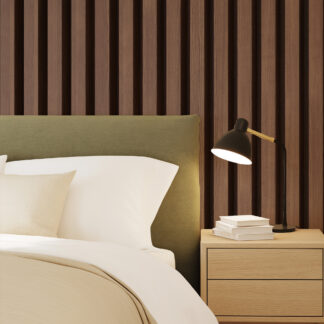 Modern Dark Walnut Vertical Wood Slat Peel and Stick Wallpaper, Architectural Timber Panel Wall Mural, Rustic Industrial Removable Wallpaper