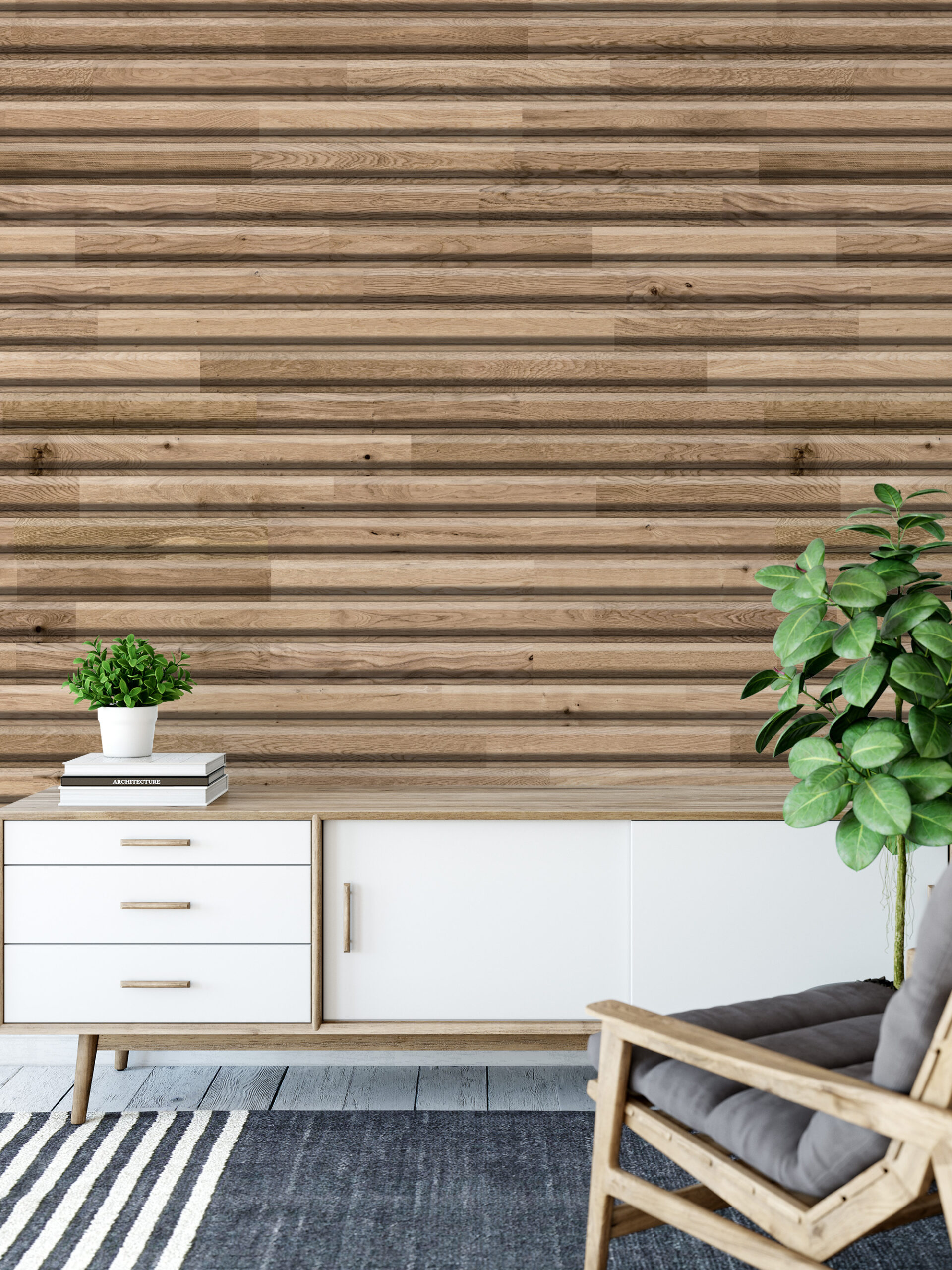 Rustic Horizontal Wood Log Peel and Stick Wallpaper, Natural Timber Faux Texture Wall Mural, Warm Brown Shiplap Removable Wallpaper