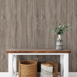 Modern Weathered Oak Vertical Wood Plank Peel and Stick Wallpaper, Light Grey-Brown Driftwood Faux Texture Wall Mural, Coastal Rustic Removable Wallpaper