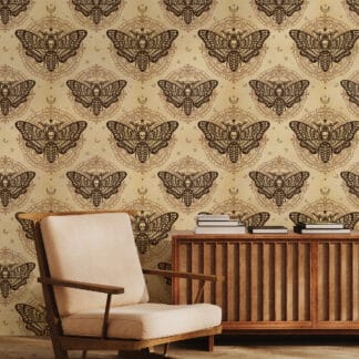 Vintage Death's Head Moth Peel and Stick Wallpaper, Occult Skull Moth Wall Mural, Dark Academia Mystical Removable Wallpaper