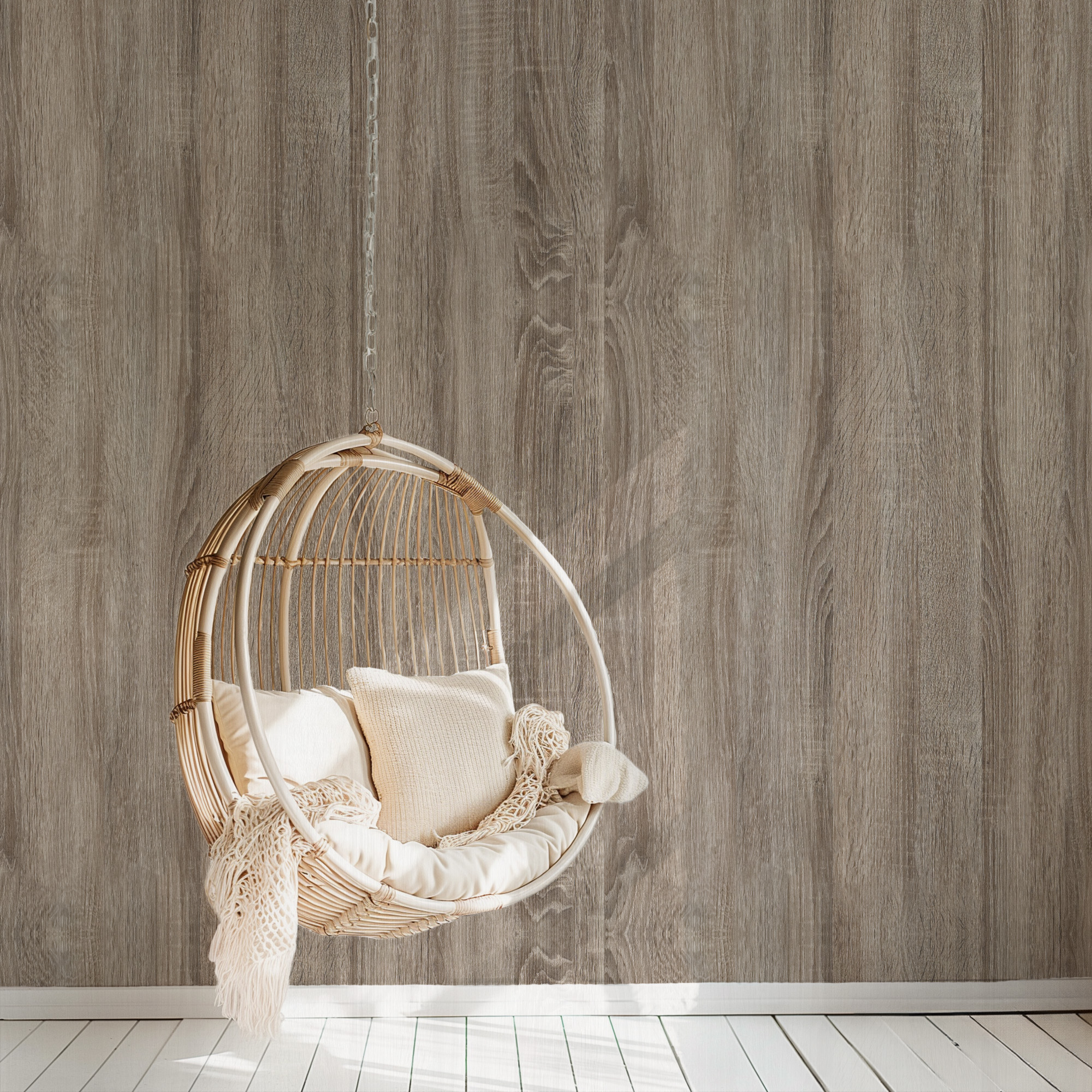 Modern Weathered Oak Vertical Wood Plank Peel and Stick Wallpaper, Light Grey-Brown Driftwood Faux Texture Wall Mural, Coastal Rustic Removable Wallpaper