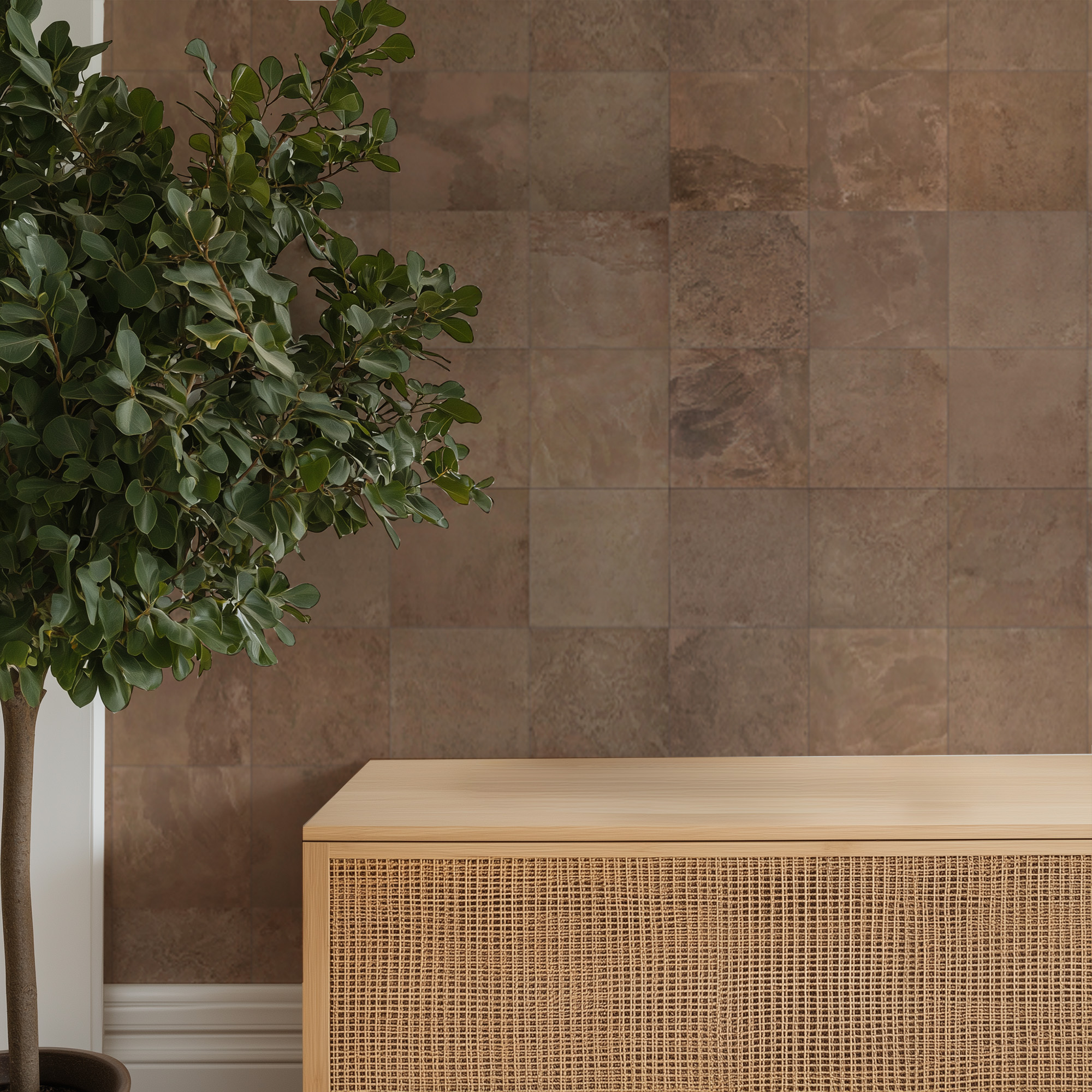 Rustic Terracotta Stone Tile Peel and Stick Wallpaper, Earthy Travertine Faux Texture Wall Mural, Natural Warm Neutral Removable Wallpaper