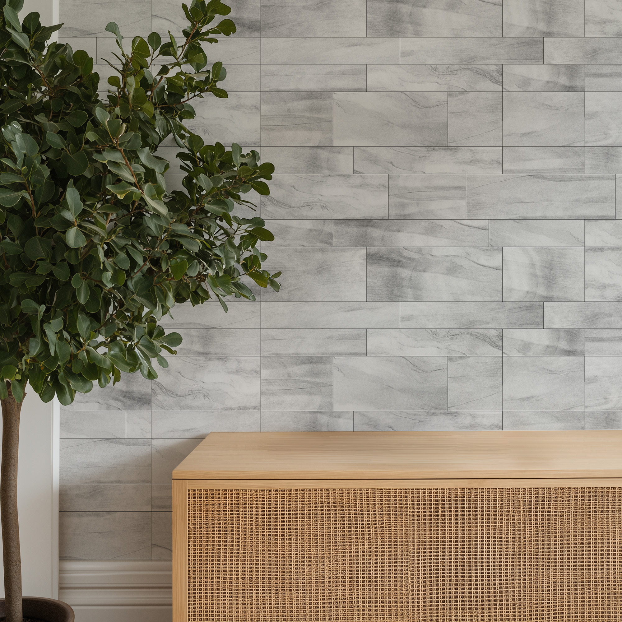 Modern Grey Marble Subway Tile Peel and Stick Wallpaper, Faux Marble Texture Wall Mural, Contemporary Kitchen Backsplash Removable Wallpaper