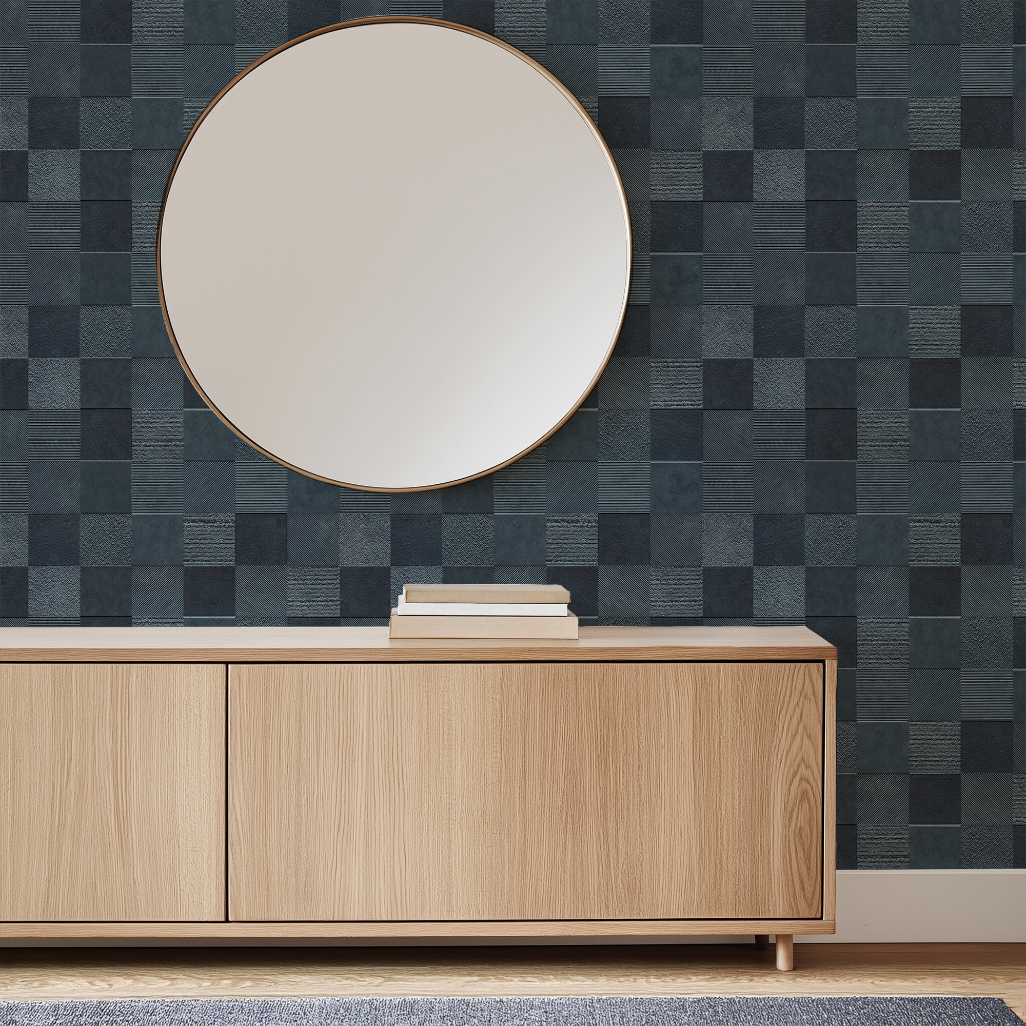 Modern Charcoal Grey Textured Checkered Peel and Stick Wallpaper, Industrial 3D Tile Wall Mural, Dark Geometric Removable Wallpaper