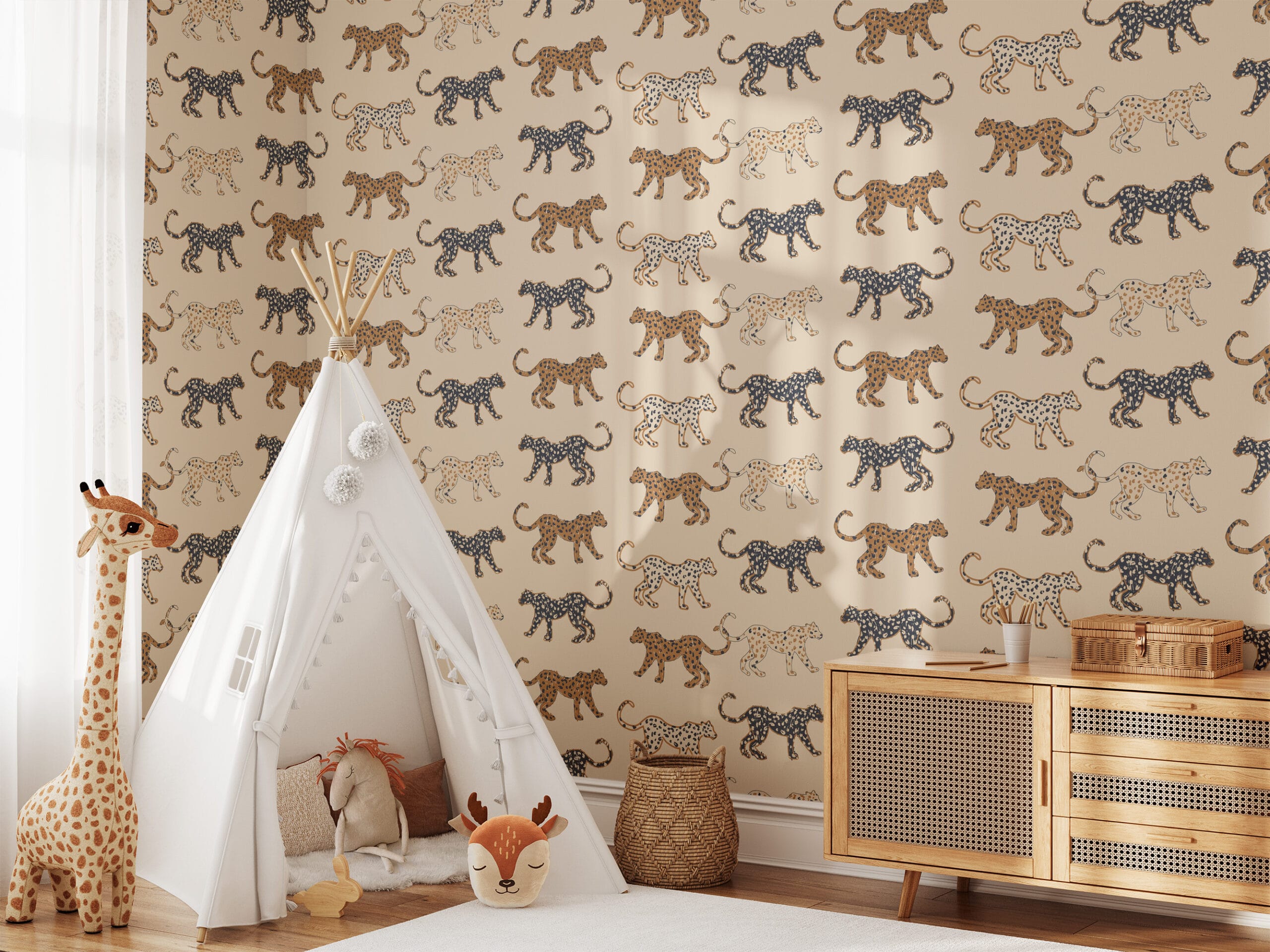 Modern Leopard Print Peel and Stick Wallpaper, Chic Animal Pattern Wall Mural, Neutral Hand-Drawn Wild Cat Removable Wallpaper