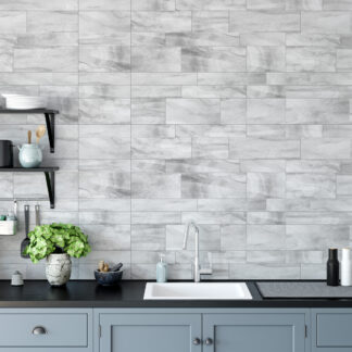 Modern Grey Marble Subway Tile Peel and Stick Wallpaper, Faux Marble Texture Wall Mural, Contemporary Kitchen Backsplash Removable Wallpaper