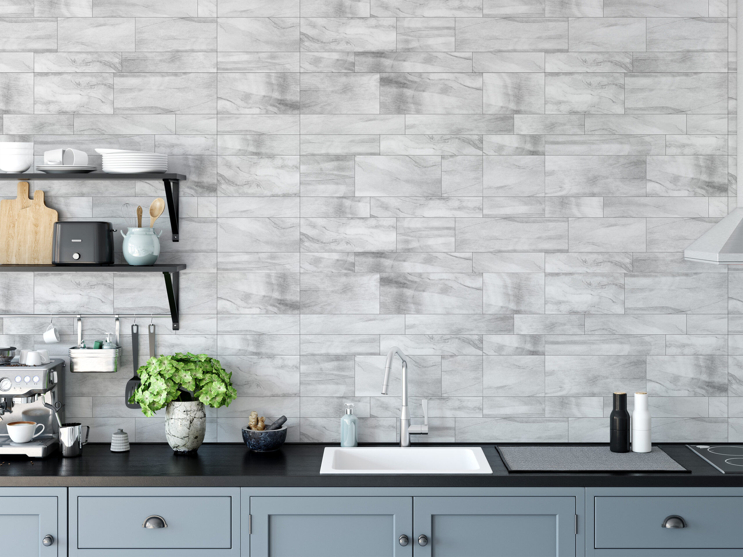 Modern Grey Marble Subway Tile Peel and Stick Wallpaper, Faux Marble Texture Wall Mural, Contemporary Kitchen Backsplash Removable Wallpaper