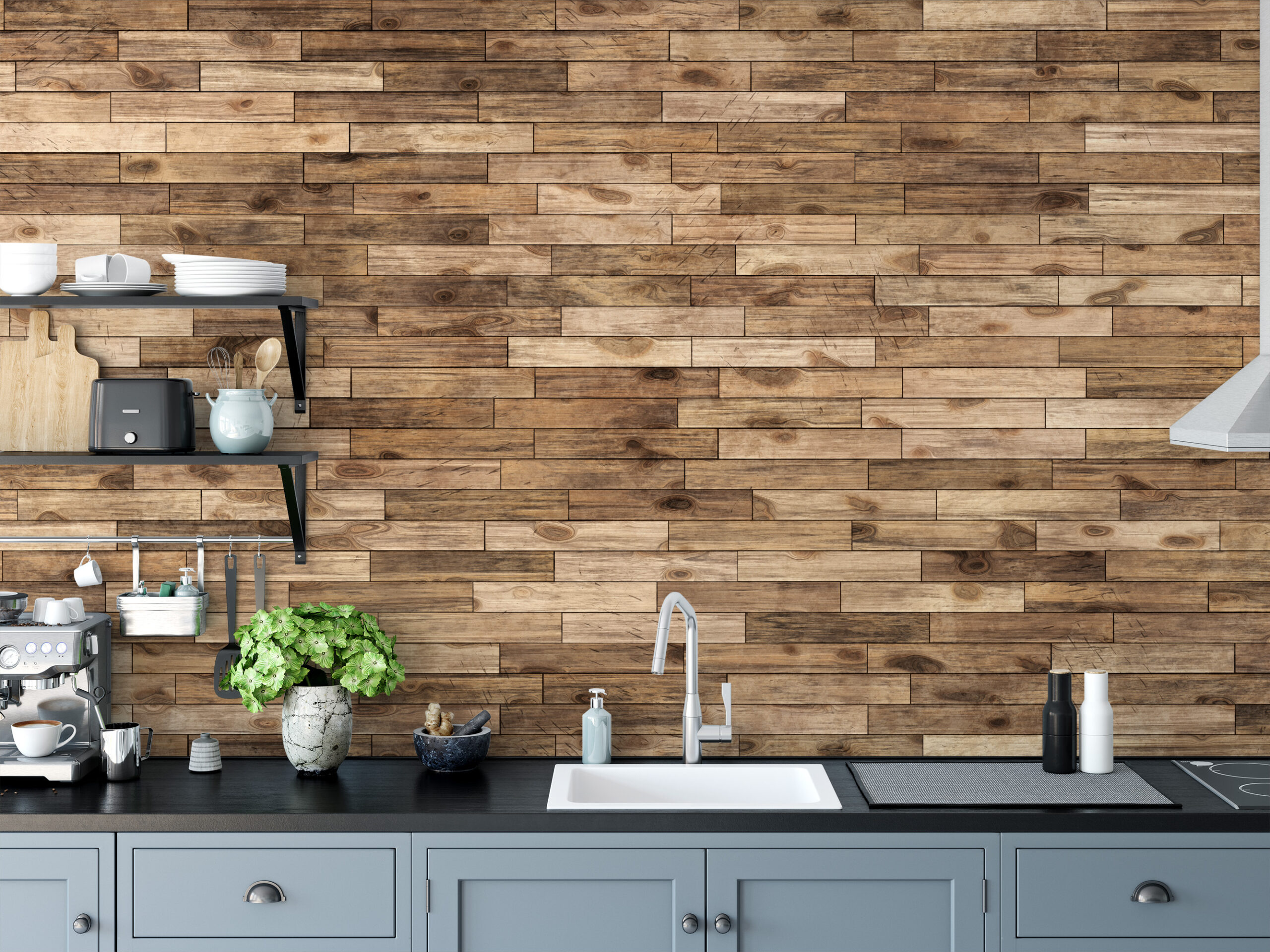 Rustic Distressed Wood Plank Peel and Stick Wallpaper, Faux Natural Timber Wall Mural, Vintage Brown Textured Removable Wallpaper