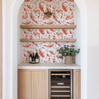 Japanese Watercolor Koi Fish Peel and Stick Wallpaper, Cherry Blossom Floral Wall Mural, Zen Nature Inspired Removable Wallpaper