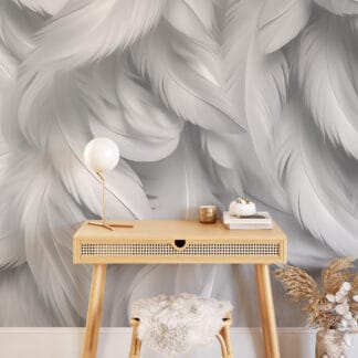 3D Soft White Feather Peel and Stick Wallpaper, Ethereal Large Scale Wall Mural, Modern Minimalist Textured Removable Wallpaper