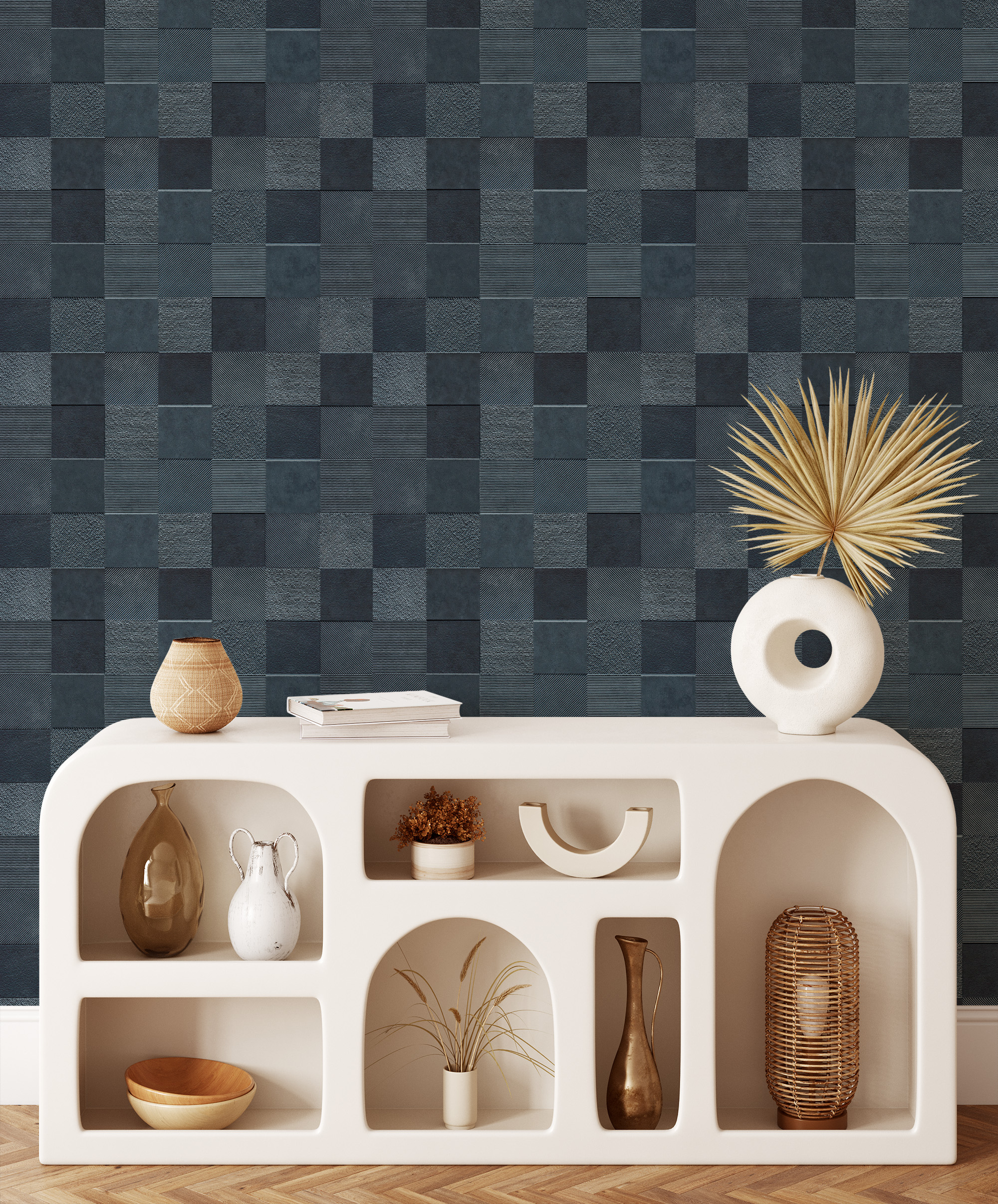 Modern Charcoal Grey Textured Checkered Peel and Stick Wallpaper, Industrial 3D Tile Wall Mural, Dark Geometric Removable Wallpaper