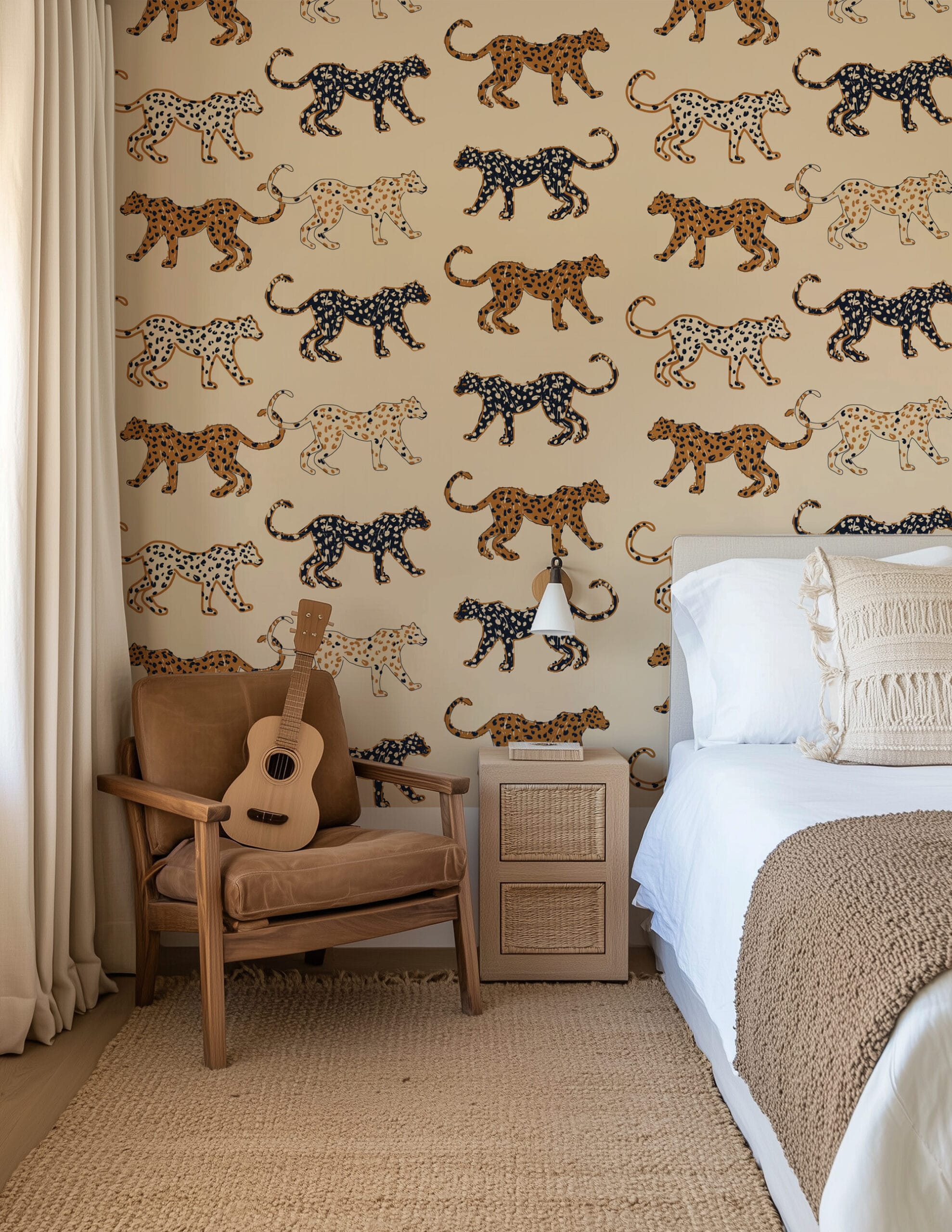 Modern Leopard Print Peel and Stick Wallpaper, Chic Animal Pattern Wall Mural, Neutral Hand-Drawn Wild Cat Removable Wallpaper