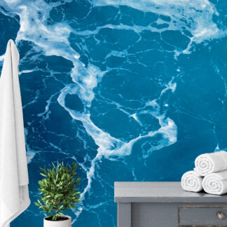 Modern Deep Blue Ocean Splash Peel and Stick Wallpaper, Nautical Sea Foam Bathroom Wall Mural