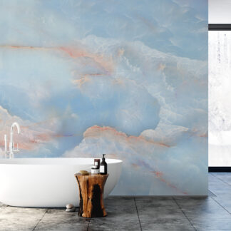 Luxury Blue Onyx Marble Peel and Stick Wallpaper, Abstract Azure Stone Wall Mural, Heavenly Blue and Copper Interior Decor