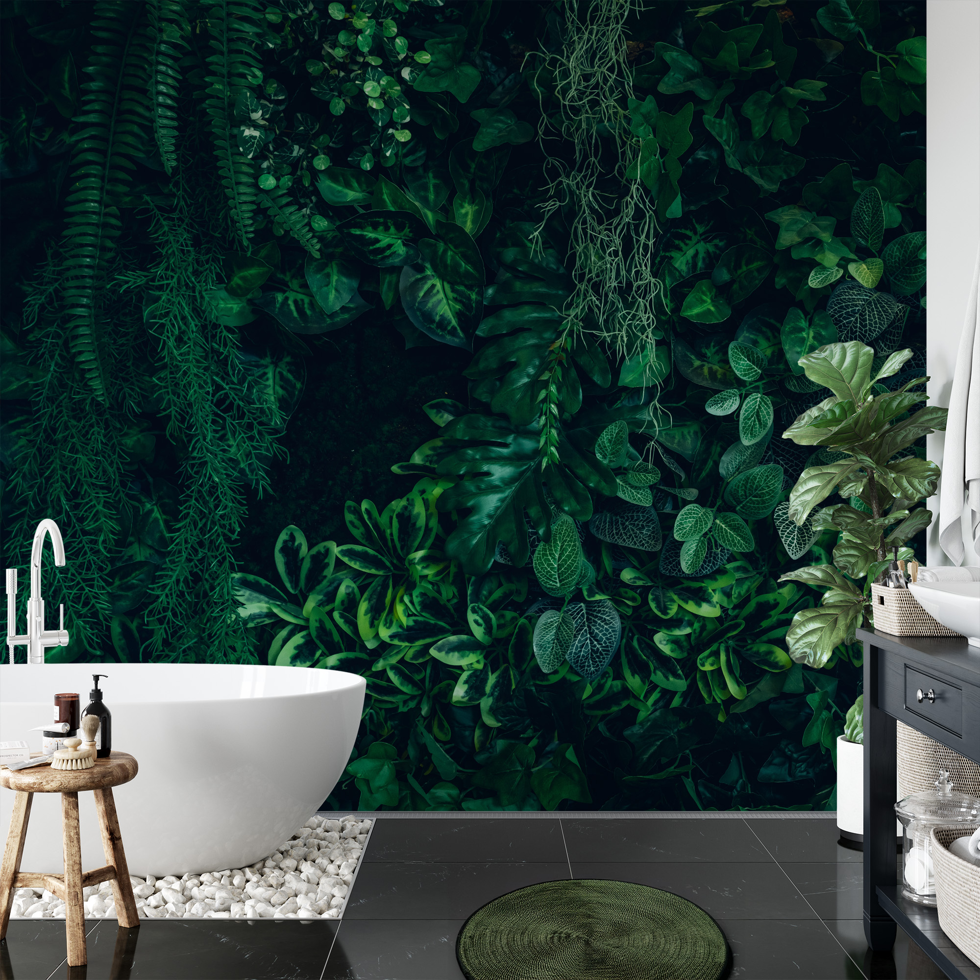 Moody Deep Green Vertical Garden Tropical Foliage Peel and Stick Wallpaper, Lush Forest Nature Wall Mural
