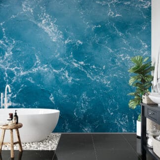 Modern Dark Teal Ocean Wave Peel and Stick Wallpaper, Elegant Blue Fluid Art Bathroom Wall Mural
