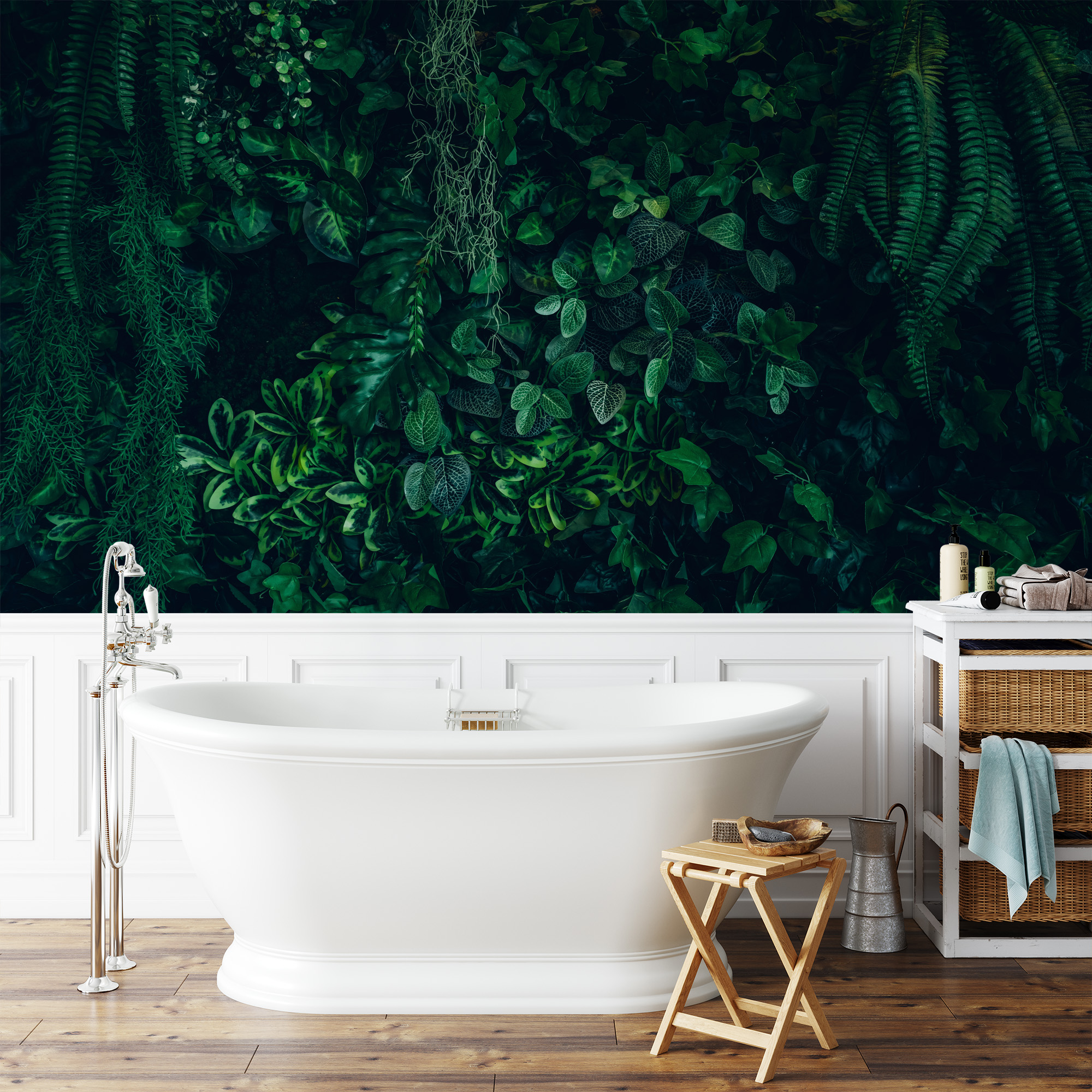 Moody Deep Green Vertical Garden Tropical Foliage Peel and Stick Wallpaper, Lush Forest Nature Wall Mural