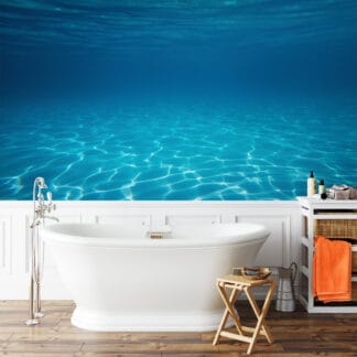 Modern Underwater Ocean Sunlight Peel and Stick Wallpaper, Serene Blue Sea Bathroom Wall Mural