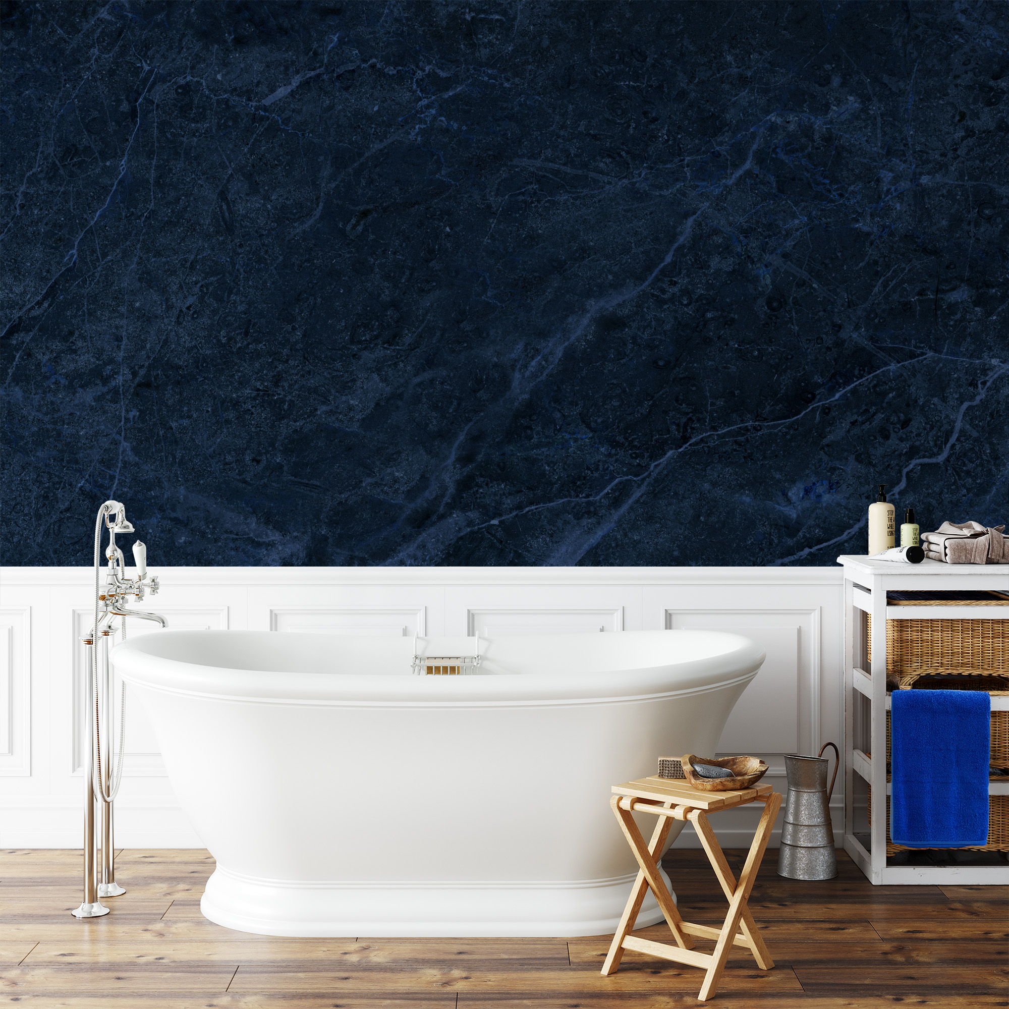 Deep Navy Blue Marble Peel and Stick Wallpaper, Luxury Midnight Stone Wall Mural, Moody Bathroom Accent Wall