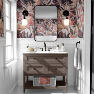 Earthy Mauve and Dusty Pink Tropical Botanical Peel and Stick Wallpaper, Large Ginkgo and Lily Wall Mural, Modern Organic Bedroom Decor