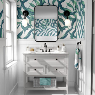 Modern Teal Tropical Leaves Botanical Peel and Stick Wallpaper, Bold Large Scale Nature Wall Mural