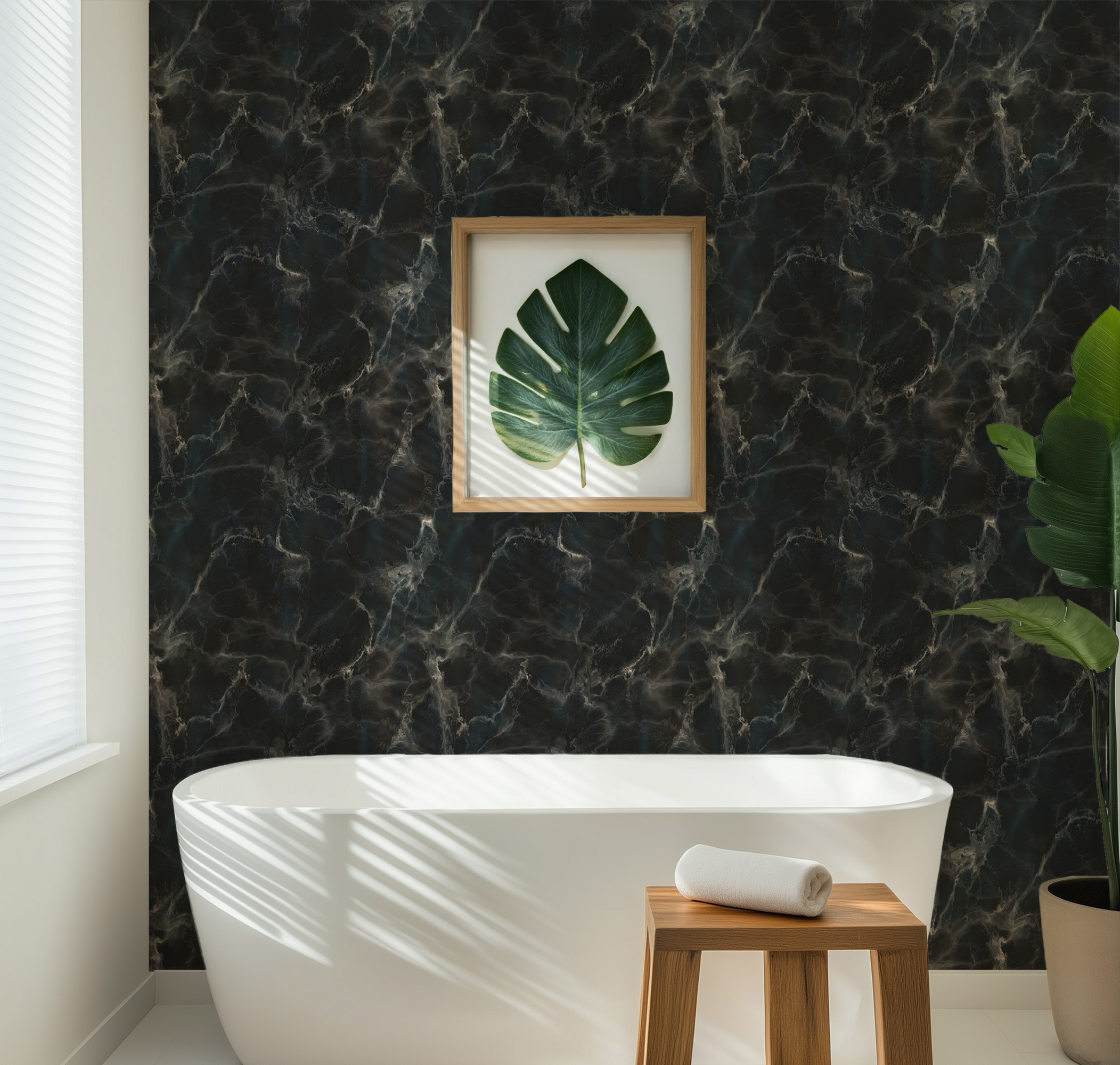 Dark Navy and Black Marble Peel and Stick Wallpaper, Luxury Faux Stone Wall Mural, Moody Bedroom and Office Decor