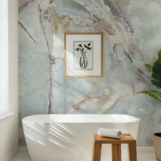 Crystalline Seafoam and Light Blue Onyx Peel and Stick Wallpaper, Luxury Natural Stone Wall Mural, Ethereal Interior Decor
