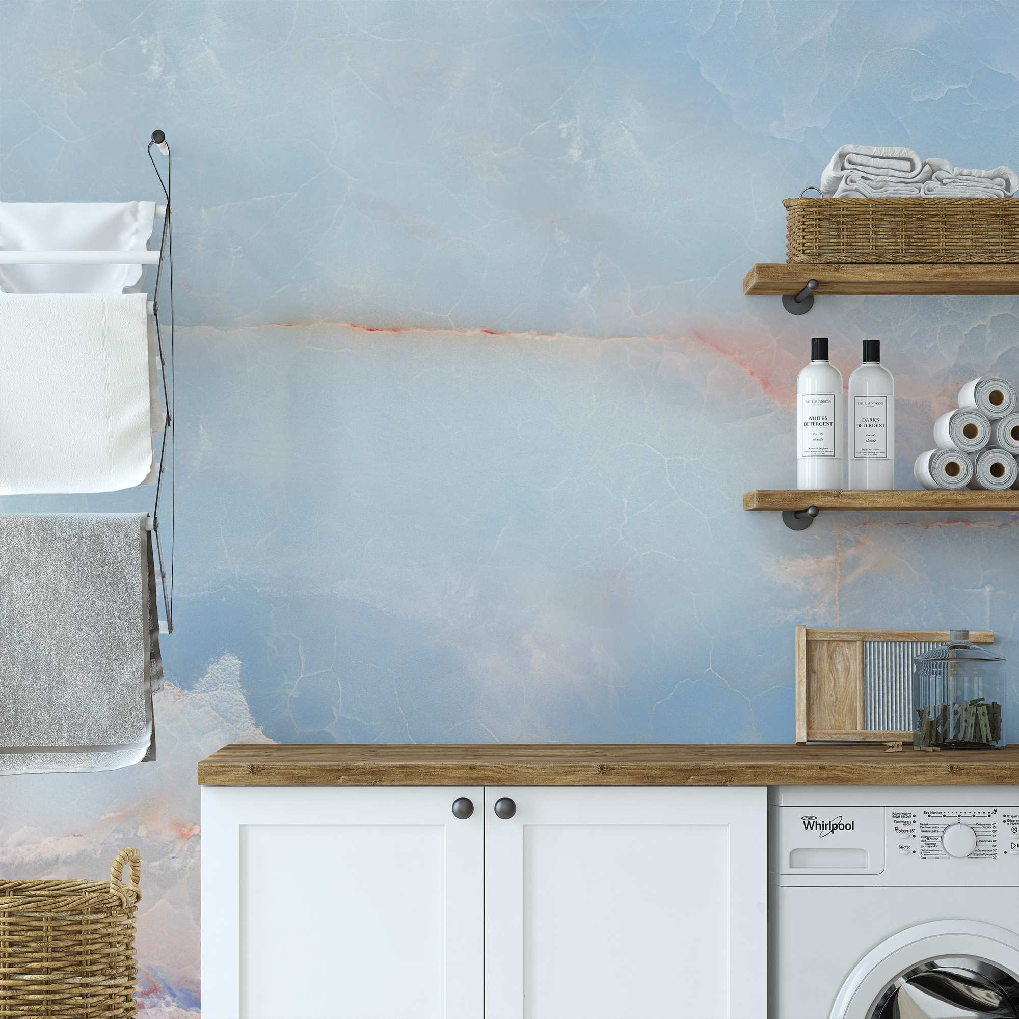 Luxury Blue Onyx Marble Peel and Stick Wallpaper, Abstract Azure Stone Wall Mural, Heavenly Blue and Copper Interior Decor