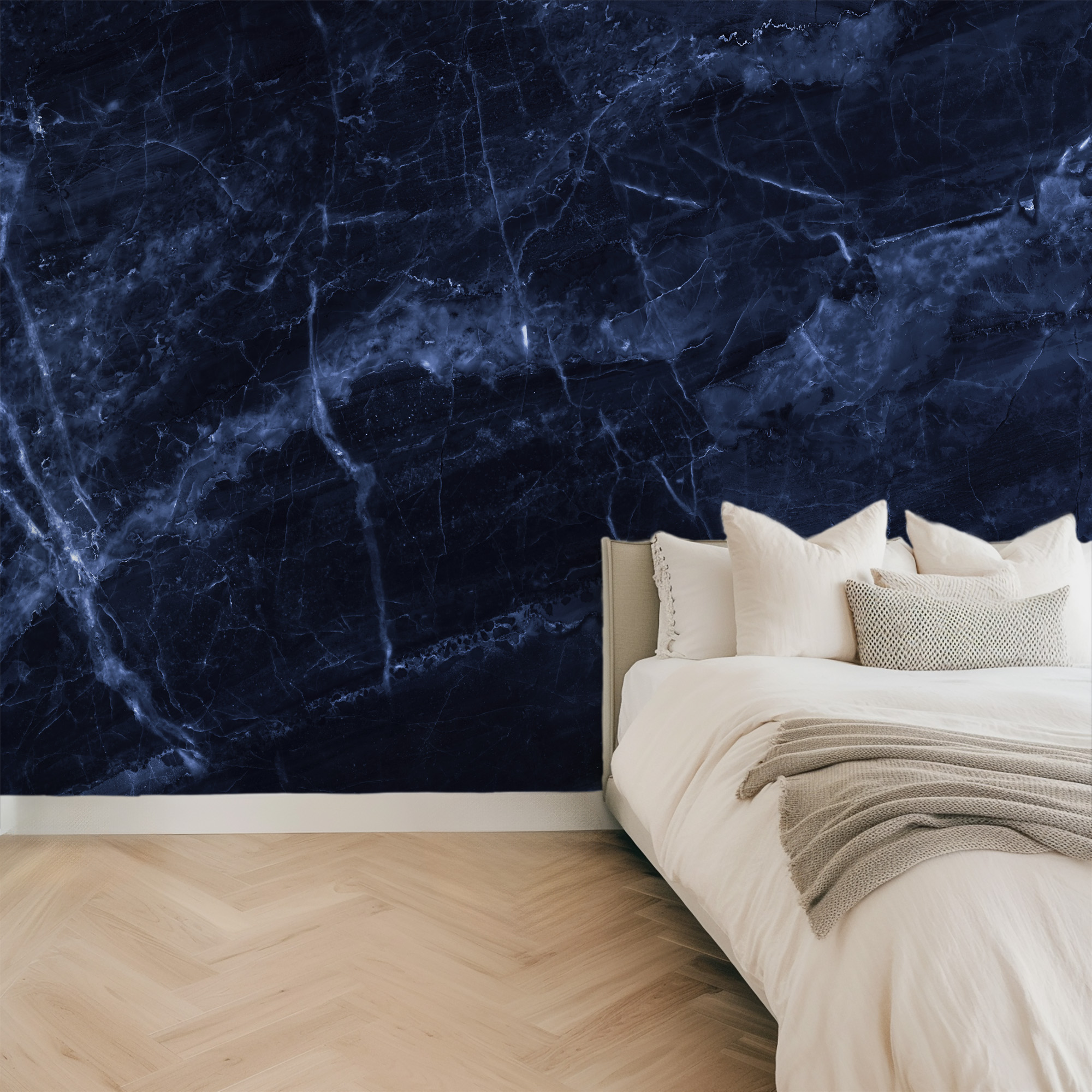 Deep Midnight Navy Marble Peel and Stick Wallpaper, Luxury Dark Blue Stone Wall Mural, Sophisticated Living Room Decor