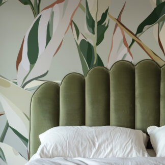 Sage Green Tropical Bird of Paradise Peel and Stick Wallpaper, Minimalist Leaf Wall Mural, Earthy Nature Home Decor