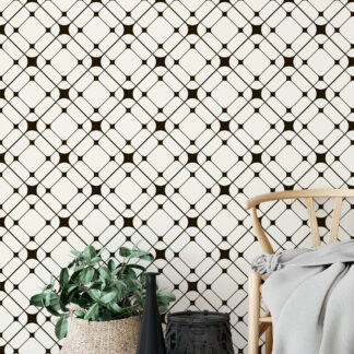 Mid-Century Modern Black and White Geometric Peel and Stick Wallpaper, Retro Atomic Line Art Wall Mural, Minimalist Scandinavian Decor