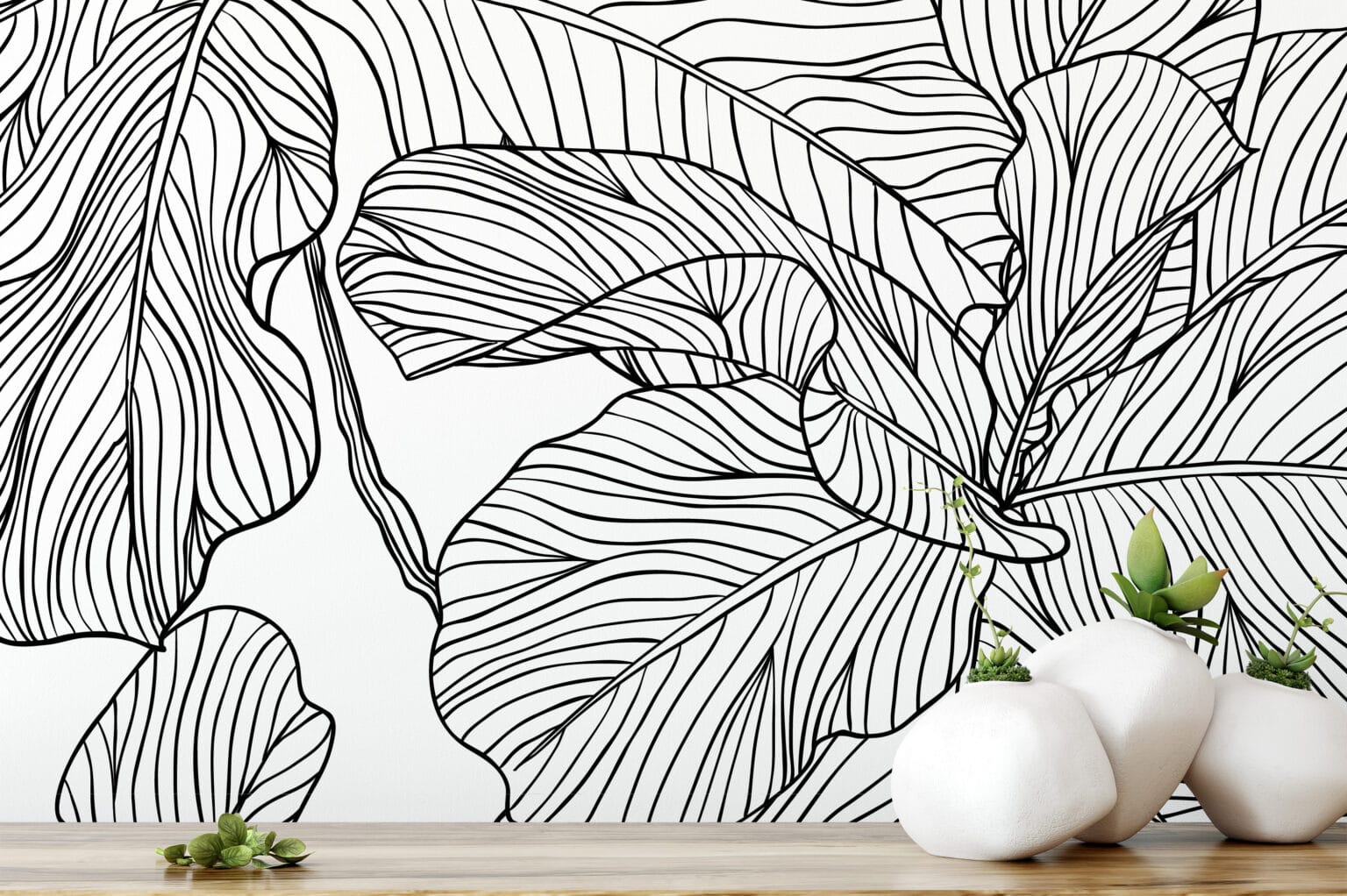 Minimalist Black and White Leaf Line Art Peel and Stick Wallpaper ...