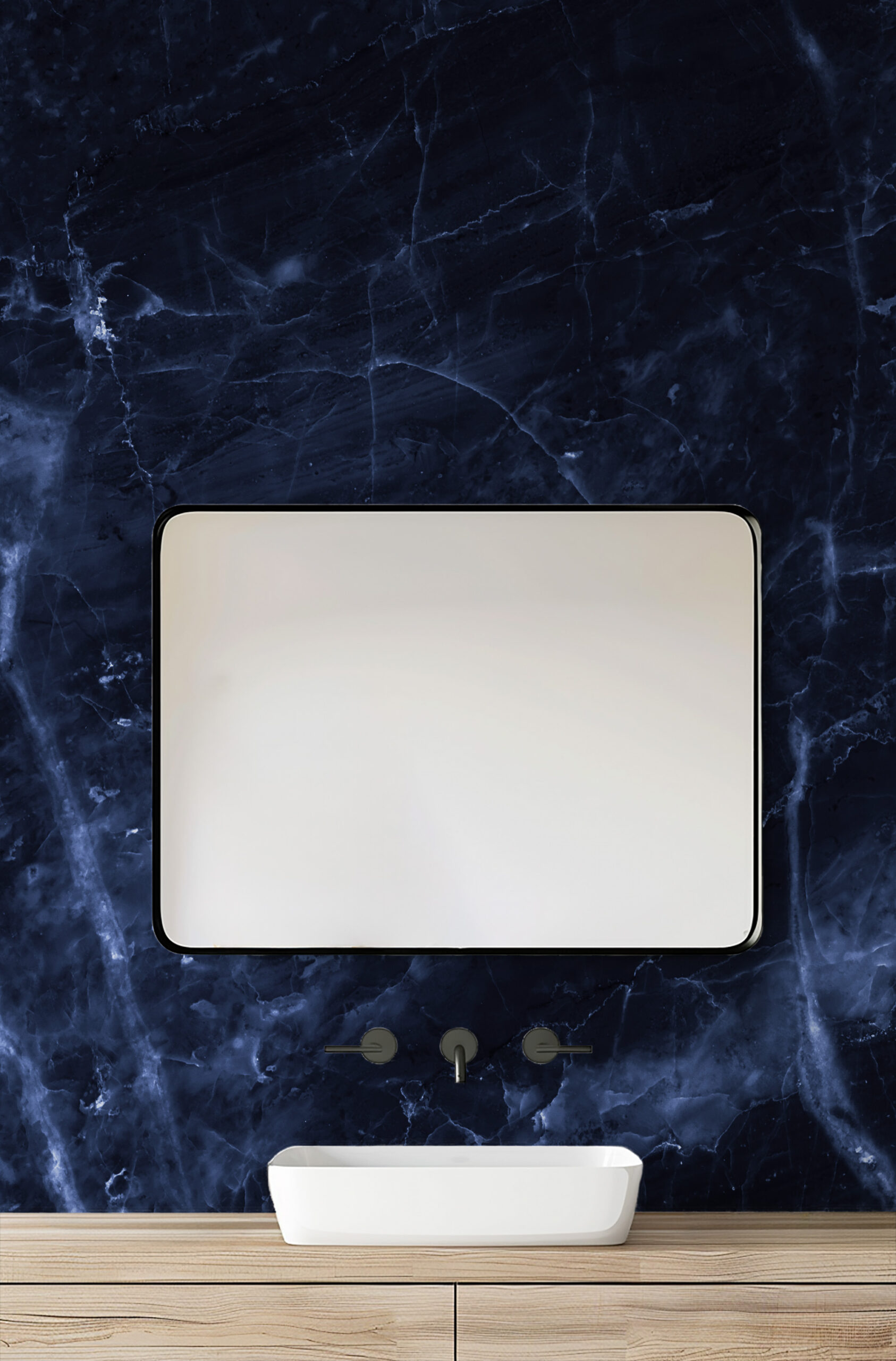 Deep Midnight Navy Marble Peel and Stick Wallpaper, Luxury Dark Blue Stone Wall Mural, Sophisticated Living Room Decor